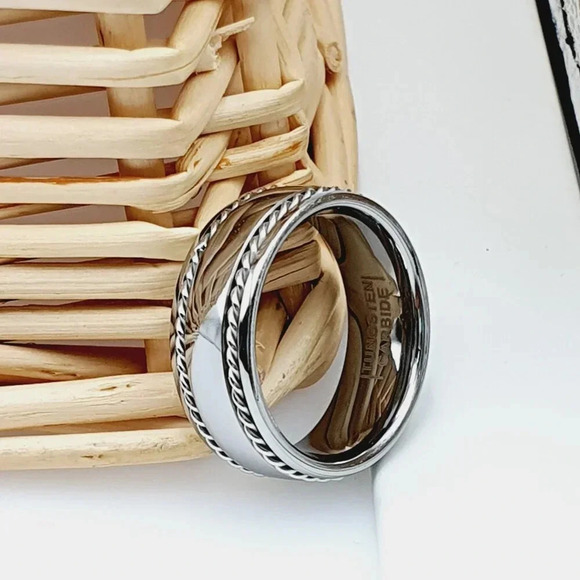 "Twisted Rope Inlay Silver Tungsten Ring for Man Woman, GALTUN801 - Picture 3 of 4